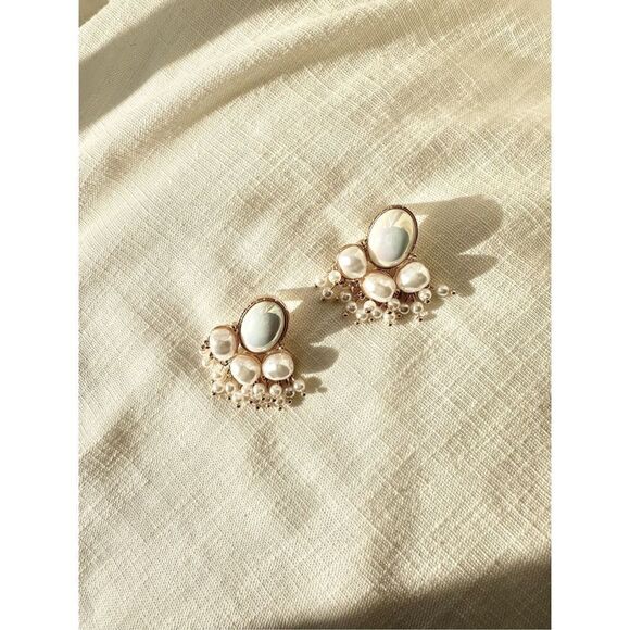 Iridescent pearl dangle stud earrings ￼ - Picture 1 of 3